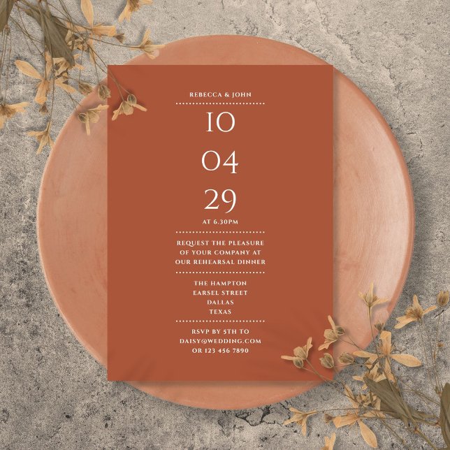 Invitation Date du dîner de répétition en terracotta (Terracotta Rehearsal Dinner Date Invitation)