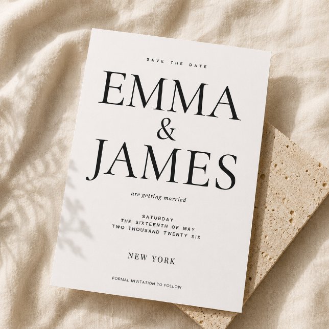 Invitation Date limite de luxe à typographie verticale modifi (Elegant vertical typography wedding save the date inspired by luxury fashion editorials.)