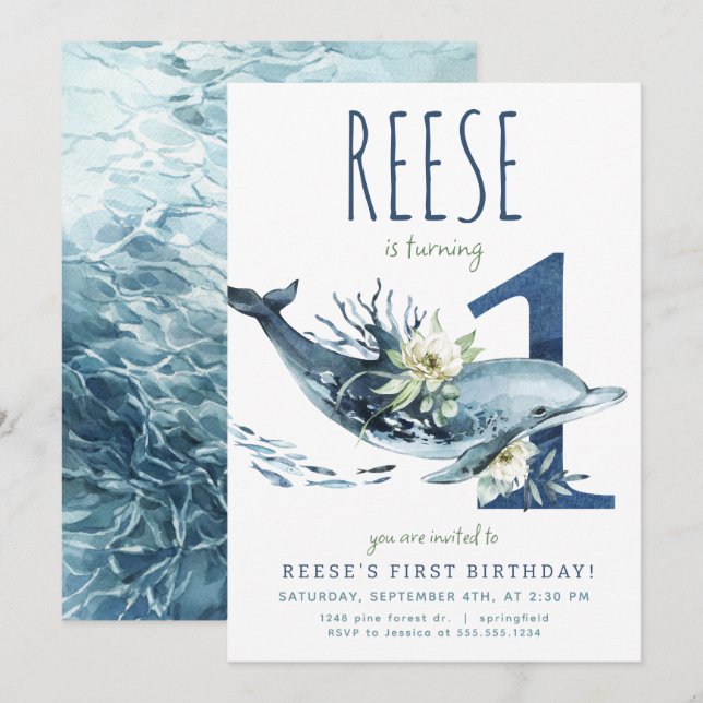 Invitation Dauphin 1er Anniversaire (Devant / Derrière)