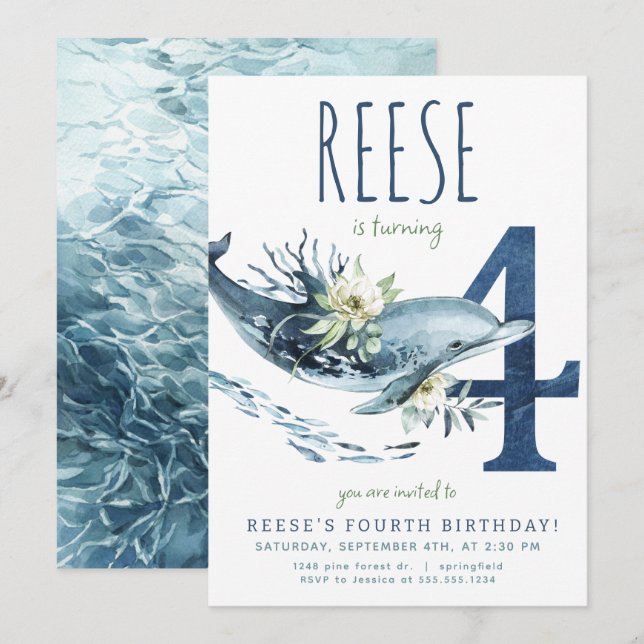 Invitation Dauphin 4e anniversaire (Devant / Derrière)