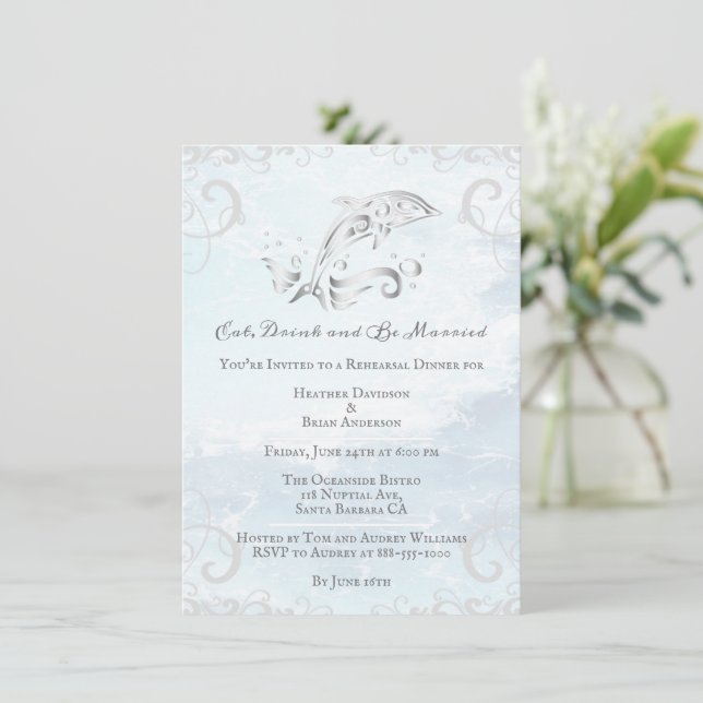 Invitation Dauphin d'argent Dîner de répétition Mariage Invit (Debout devant)