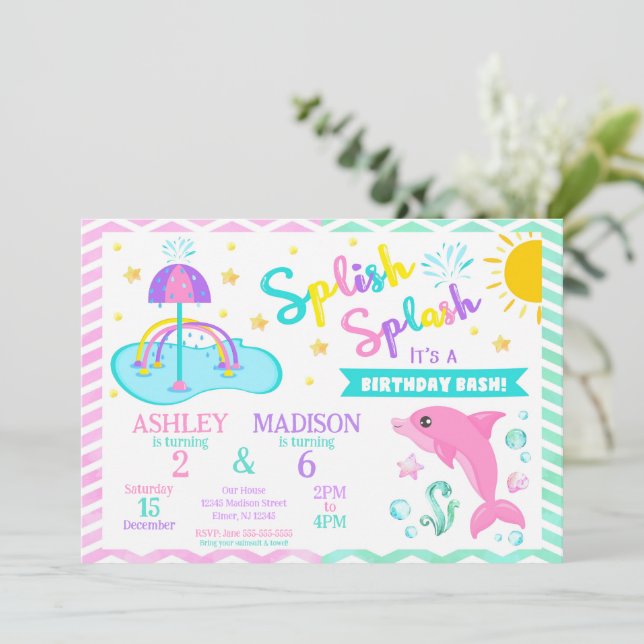 Invitation Dauphin et Splash Pad Anniversaire conjoint | Parc (Debout devant)