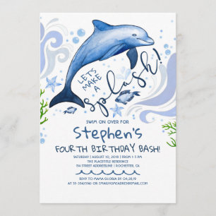 Invitation Dauphin  Fête d'anniversaire de la piscine d'été