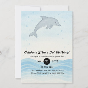 Invitation Dauphin gris doux Minimal Océan Anniversaire