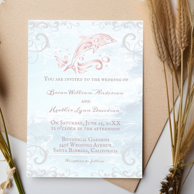 Invitation Dauphin rose (Pink Dolphin Wedding Invitation)