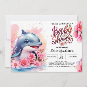 Invitation Dauphin rose délice Baby shower fille