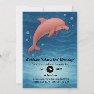 Invitation Dauphin rose et vagues de l'océan bleu profond Ann