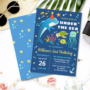 Invitation Dauphin Tortue méduse sous la mer Anniversaire