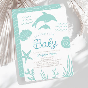 Invitation Dauphins & Coquillages Mer Vous Baby shower Bleu B
