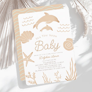 Invitation Dauphins & Coquillages Mer Vous Bientôt Tan Baby s