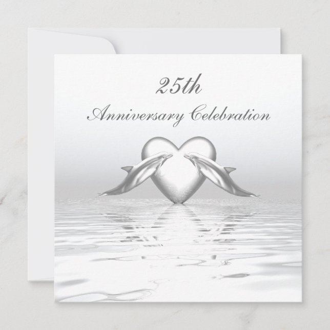 Invitation Dauphins et cœur pour les noces d'argent (Devant)