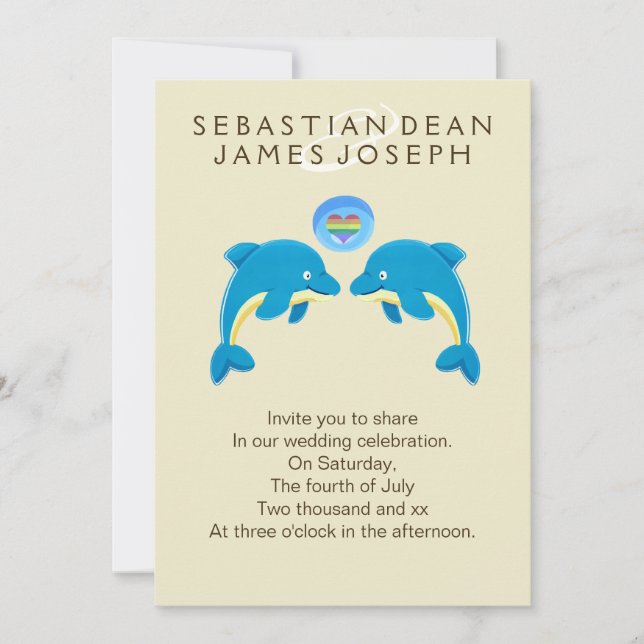 Invitation Dauphins Gay Et Arc-En-Ciel Amour Mariage De Bubbl (Devant)