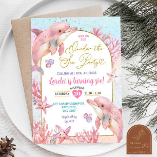 Invitation Dauphins rose Fête de la mer Premier anniversaire