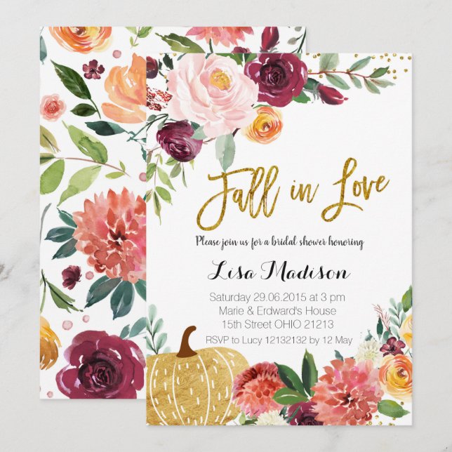 Invitation d'automne à l'amour avec citrouille et  (Devant / Derrière)