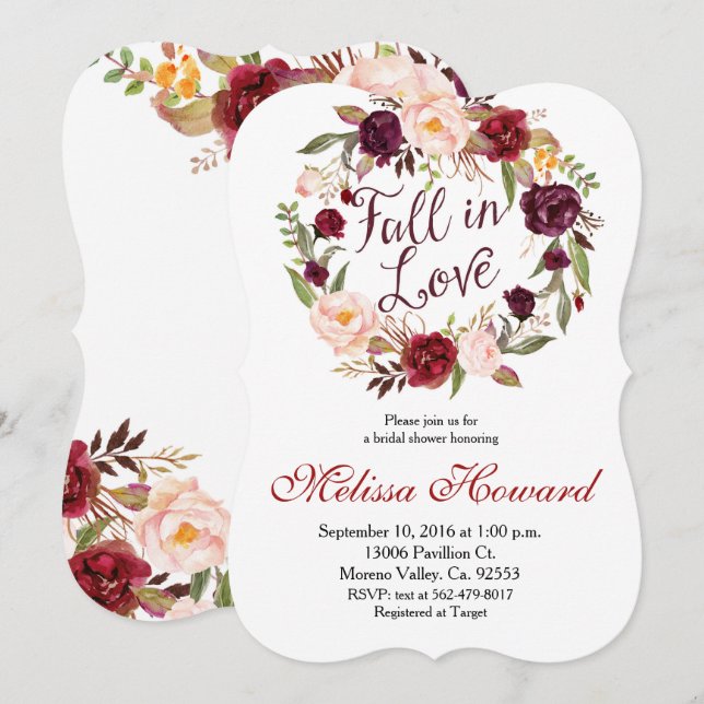 Invitation d'automne de Fête de la mariée de (Devant / Derrière)