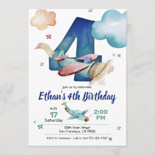 Invitation d'avion 4e anniversaire - Thème d'avion