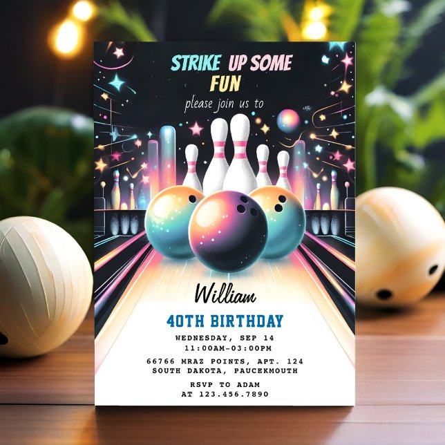 Invitation Day Neon Boy Kids Team Event Bowling 21st Birthday (Créateur téléchargé)