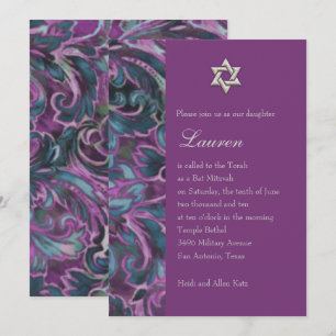 Invitation Dazzant Damask violet et Turquoise
