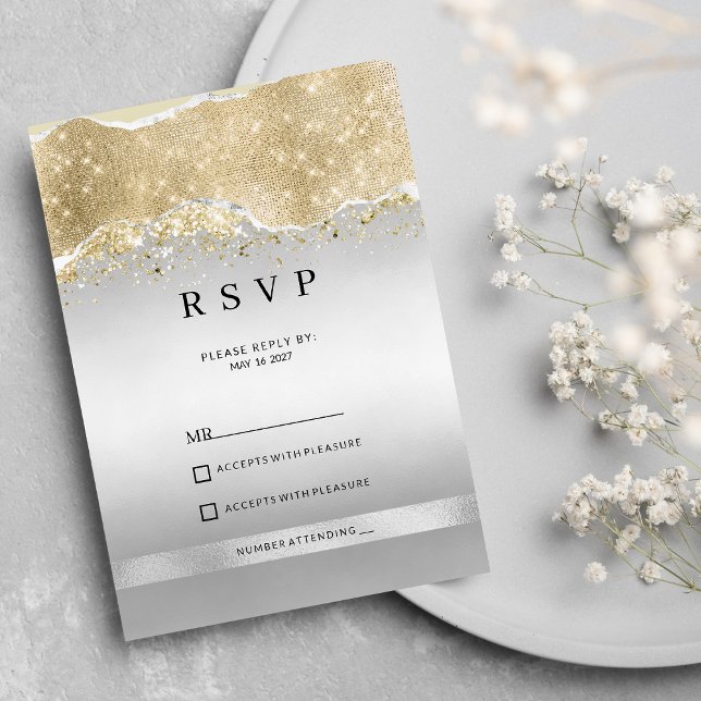 Invitation Dazzling argent et or scintille paillettes RSVP  (Dazzling silver and gold sparkle glitter RSVP)