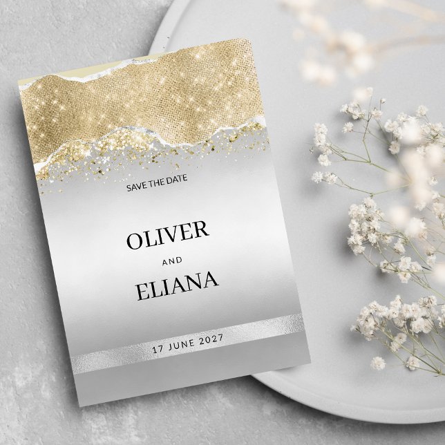 Invitation Dazzling silver gold sparkle glitter Save the Date (Dazzling silver gold sparkle glitter Save the Date)