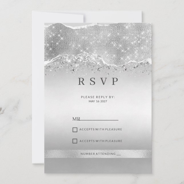 Invitation Dazzling sparkle argent paillettes RSVP (Devant)