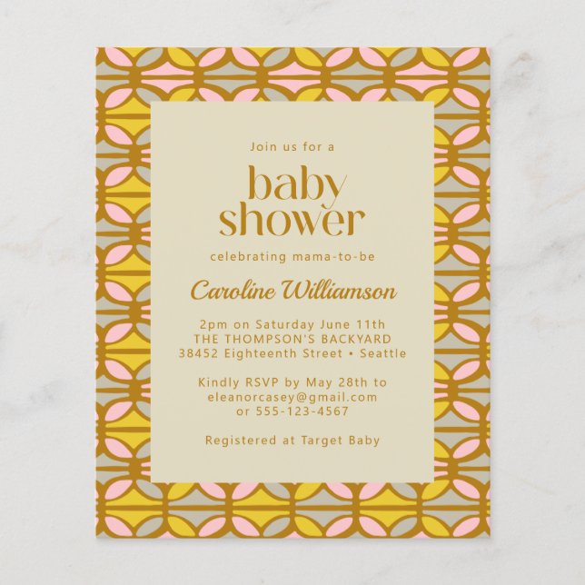 Invitation d'Baby shower Abstrait rose et jaune bu (Devant)
