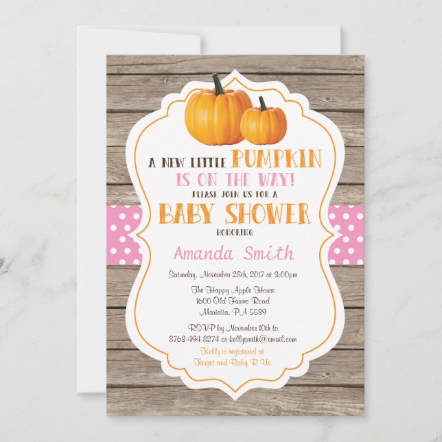 Invitation d'Baby shower russe Citrouille Fall Gir (Devant)