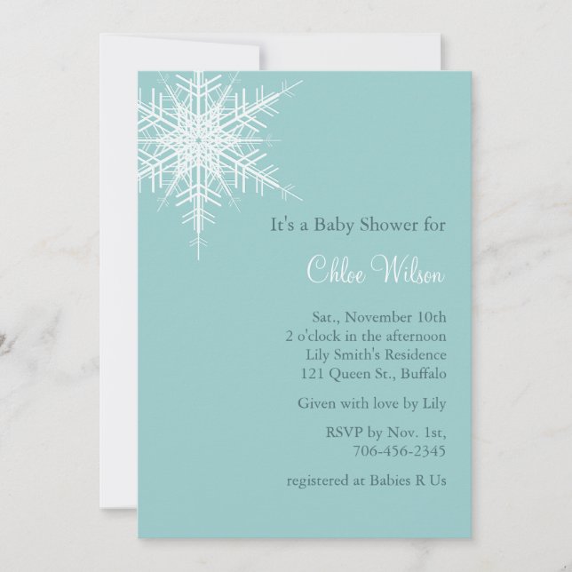 Invitation d'Baby shower Turquoise de Snowy (Devant)