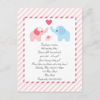 Invitation d'Baby showers éléphants pour les fille