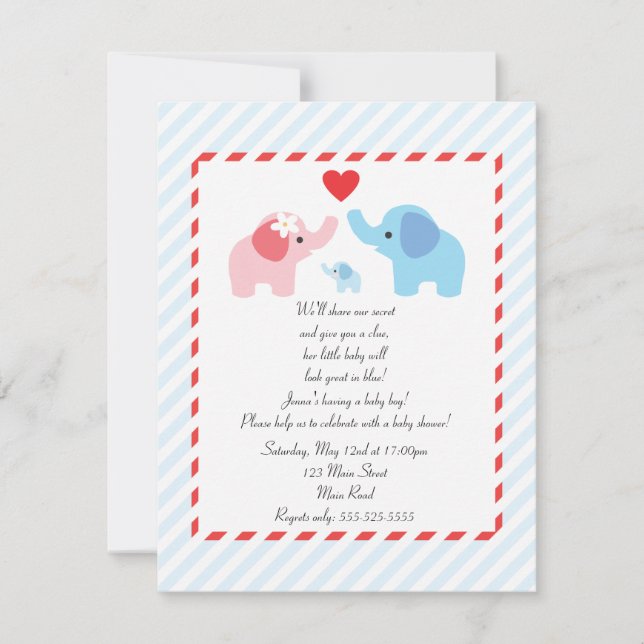 Invitation d'Baby showers éléphants pour les garço (Devant)