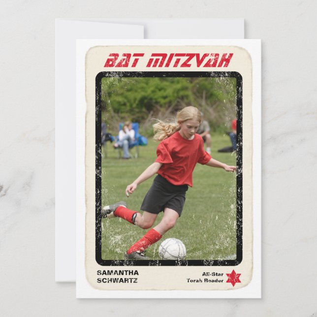 Invitation d'Bat mitzvah de Sports Star en rouge (Devant)