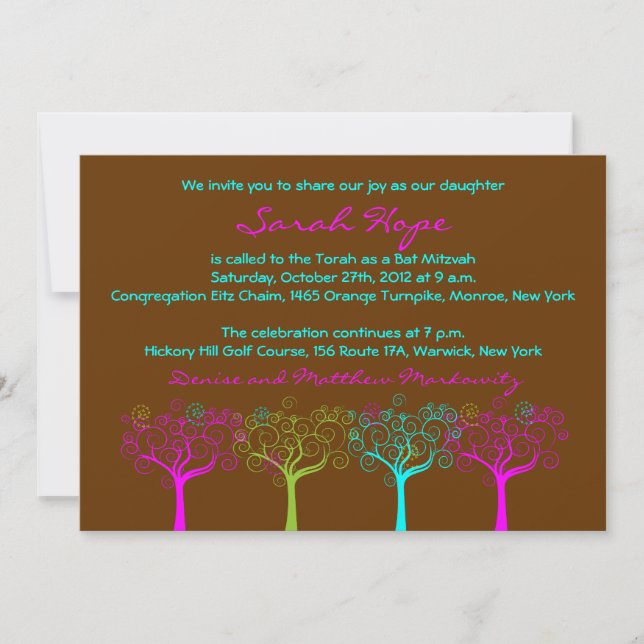 Invitation d'Bat mitzvah rose personnalisée Sarah  (Devant)