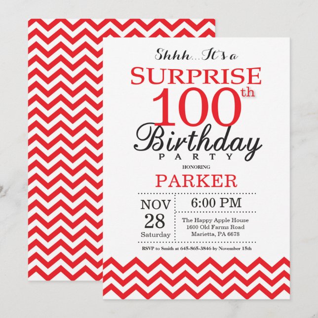 Invitation de 100e anniversaire surprise Chevron r (Devant / Derrière)