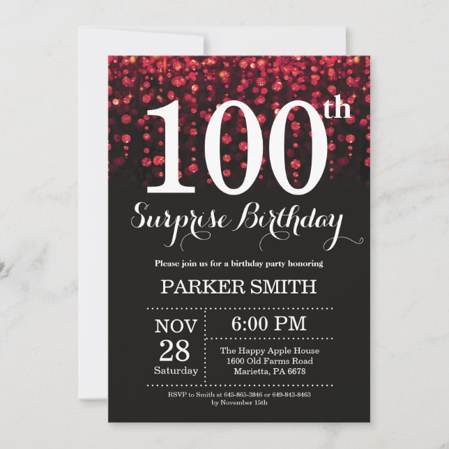 Invitation de 100e anniversaire surprise paillette (Devant)