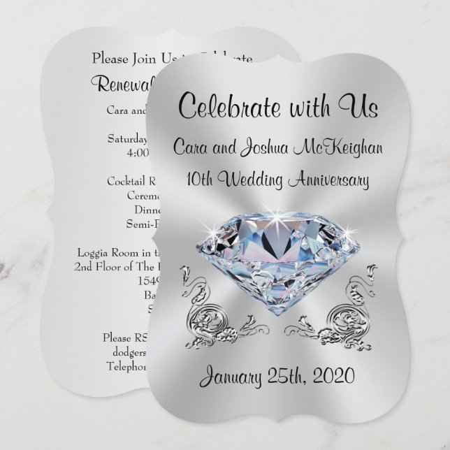 Invitation de 10e anniversaire de mariage sur comm (Devant / Derrière)