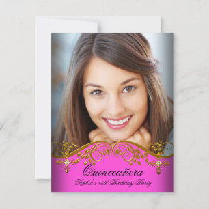 Invitation de 15e anniversaire Quinceañera or rose