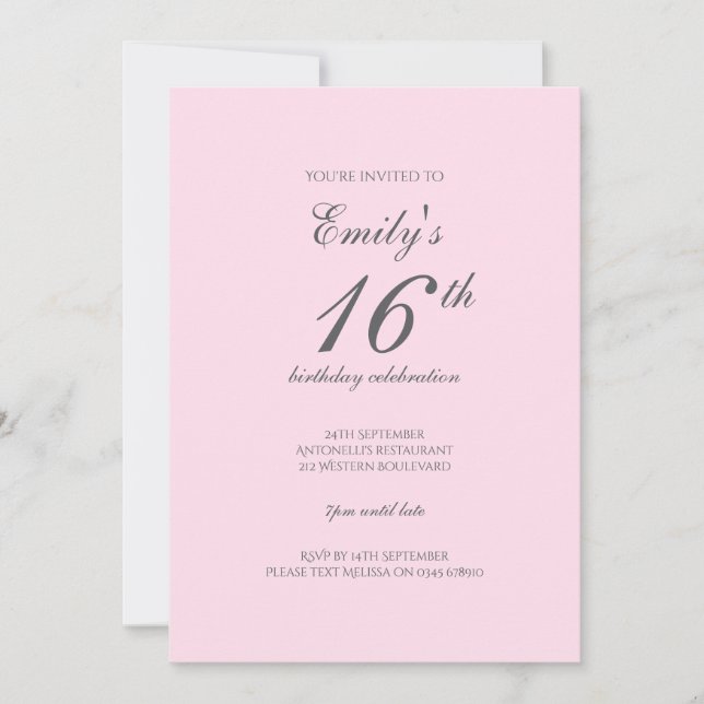 Invitation de 16e anniversaire de la soirée minima (Devant)
