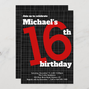 Invitation de 16e anniversaire Noir avec accent ro