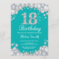 Invitation de 18e anniversaire Diamant Turquoise e