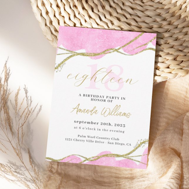 Invitation de 18e anniversaire rose et or (Créateur téléchargé)