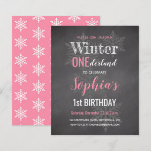 Invitation de 1er anniversaire Budget Rose Hiver O