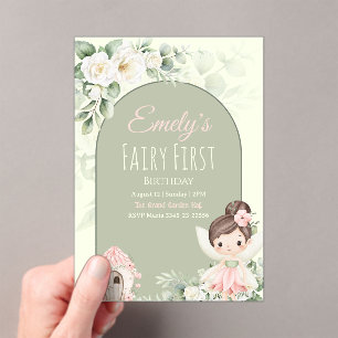 Invitation de 1er anniversaire de fée de fleur mig