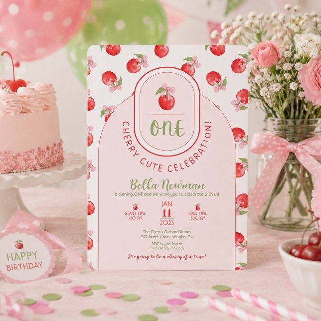 Invitation de 1er anniversaire One Cherry Cute pou (Créateur téléchargé)