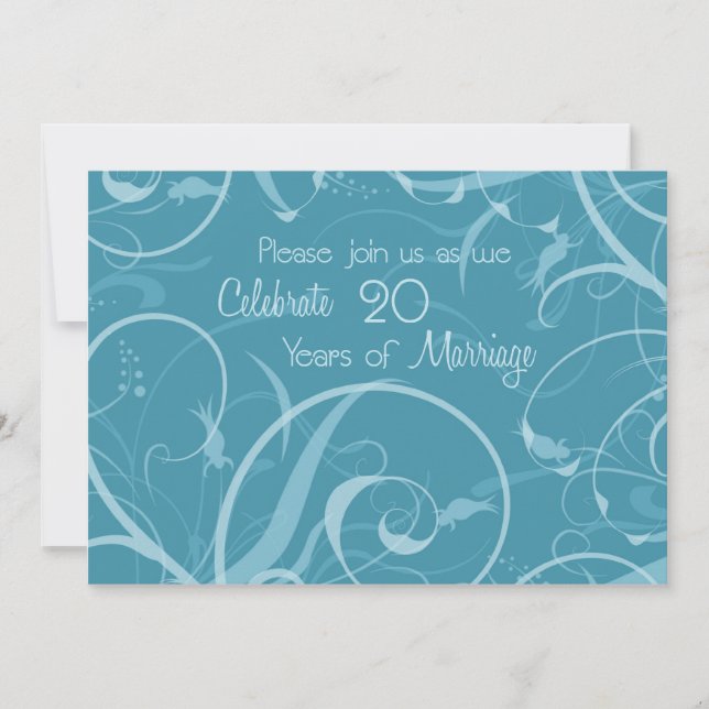 Invitation de 20e anniversaire de mariage Turquois (Devant)