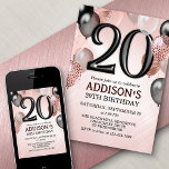 Invitation de 20e Anniversaire Rose Ballons d'or<br><div class="desc">Une fête, une fête entière, et rien d'autre qu'une fête. C'est ce qu'il y a dans cette conception d'anniversaire. Avec ses numéros audacieux et sa typographie élégante entourée de ballons, ce design est aussi chic, tendance et flirtant qu'elle l'est. L'or rose et les couleurs noires confèrent à l'ensemble un aspect...</div>