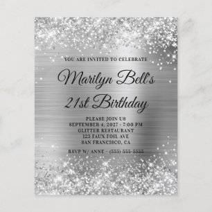 Invitation de 21e anniversaire argentée glitter pa