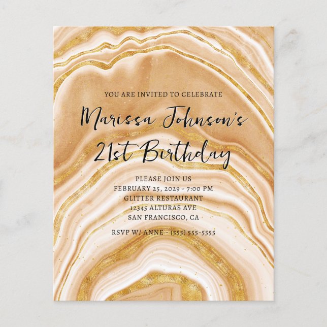 Invitation de 21e anniversaire Budget Fausse Agate (Devant)
