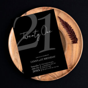 Invitation de 21e anniversaire en noir et blanc