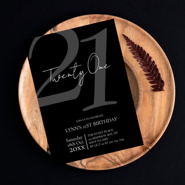 Invitation de 21e anniversaire en noir et blanc (Créateur téléchargé)