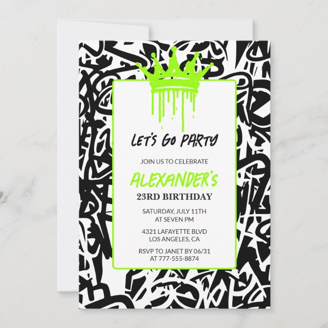 Invitation de 23e anniversaire Hip hop Graffiti Cr (Devant)